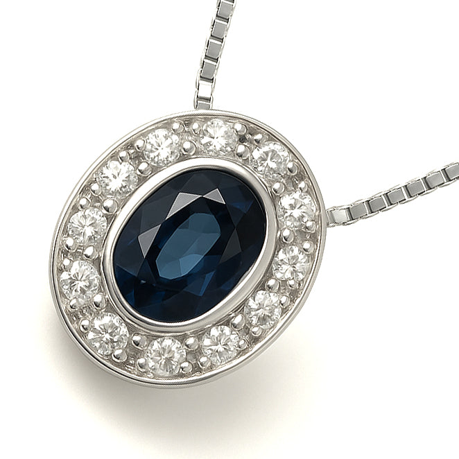 Collana con ciondolo - 18 carati Oro bianco -  0.45ct. tw. Zaffiro - Diamante Collana con ciondolo - 18 carati Oro bianco - 0.45ct. tw. Zaffiro - Diamante