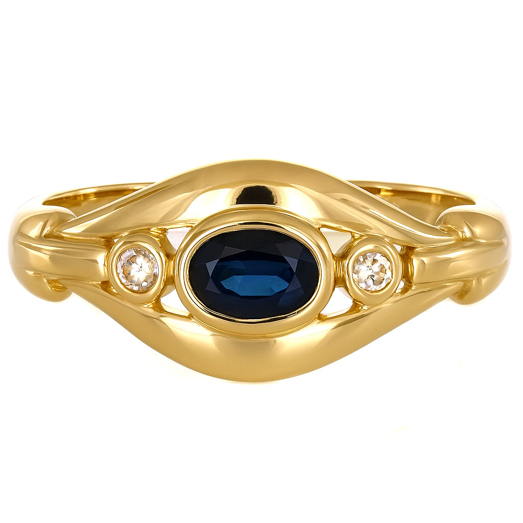 Anello - 18 carati Oro giallo - 0.27ct. tw. Zaffiro - Diamante