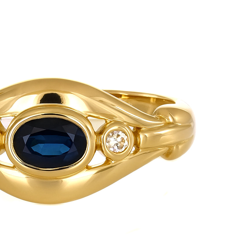 Anello - 18 carati Oro giallo - 0.27ct. tw. Zaffiro - Diamante