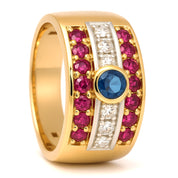 Anello - 18 carati Oro giallo, Rubino - Zaffiro- Diamante - 0.93ct. tw.