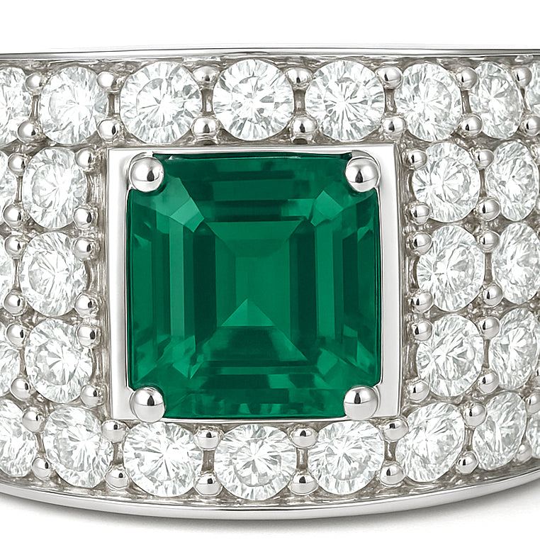 Anello - 18 carati Oro bianco - 6.50ct. tw. Smeraldo - Diamante