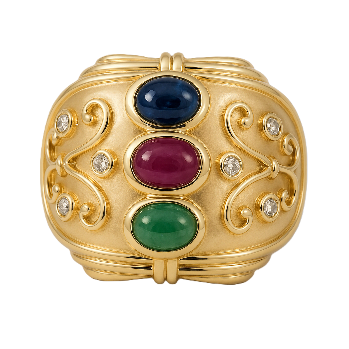 Anello - 14 carati Oro giallo, Zaffiro - Rubino - Smeraldo - Diamanti - 1.02ct. tw.