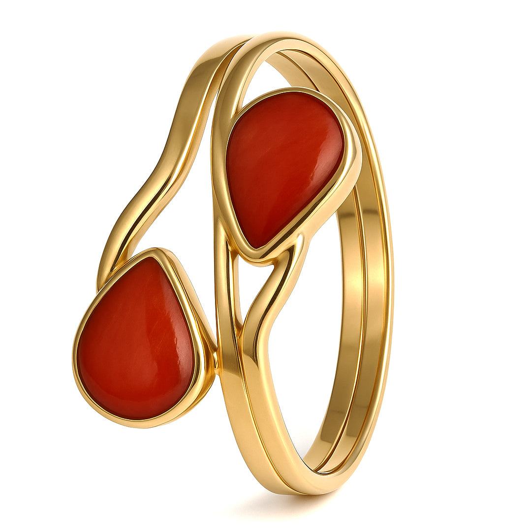Anello - 18 carati Oro giallo Corallo