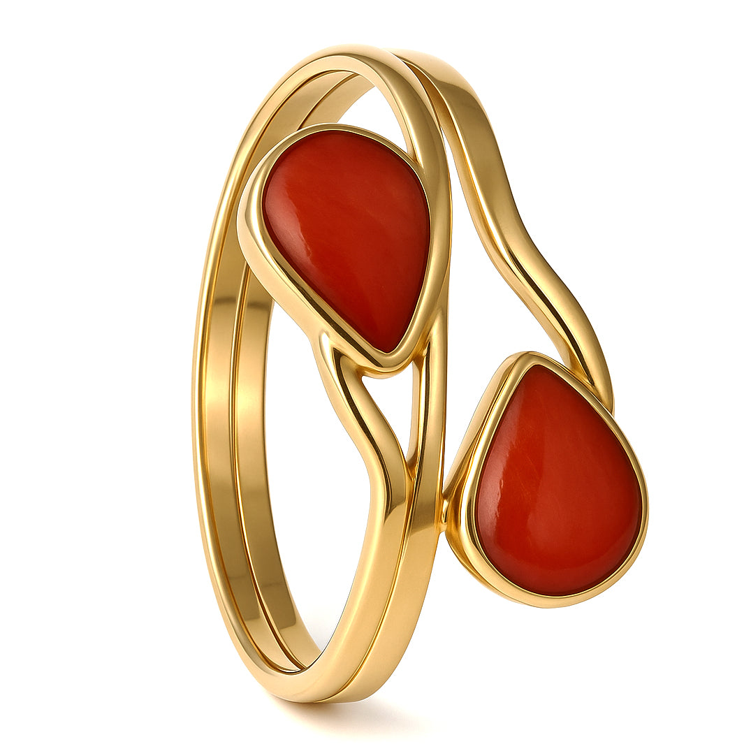 Anello - 18 carati Oro giallo Corallo