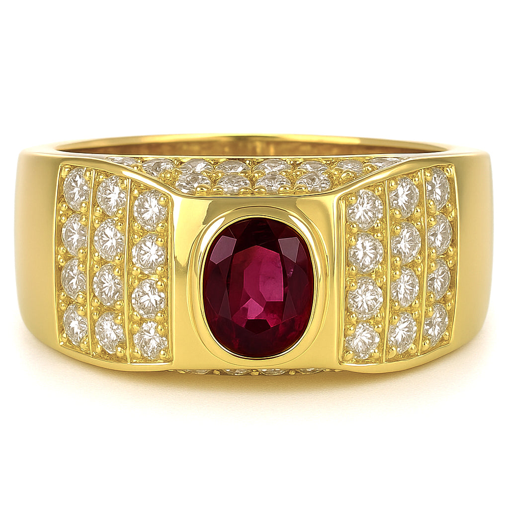 Anello - 18 carati Oro giallo - 1.42ct. tw. Rubino - Diamante