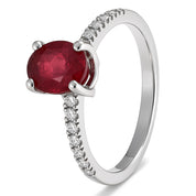 Anello - 18 carati Oro bianco - 1.28ct. tw. Rubino - Diamante