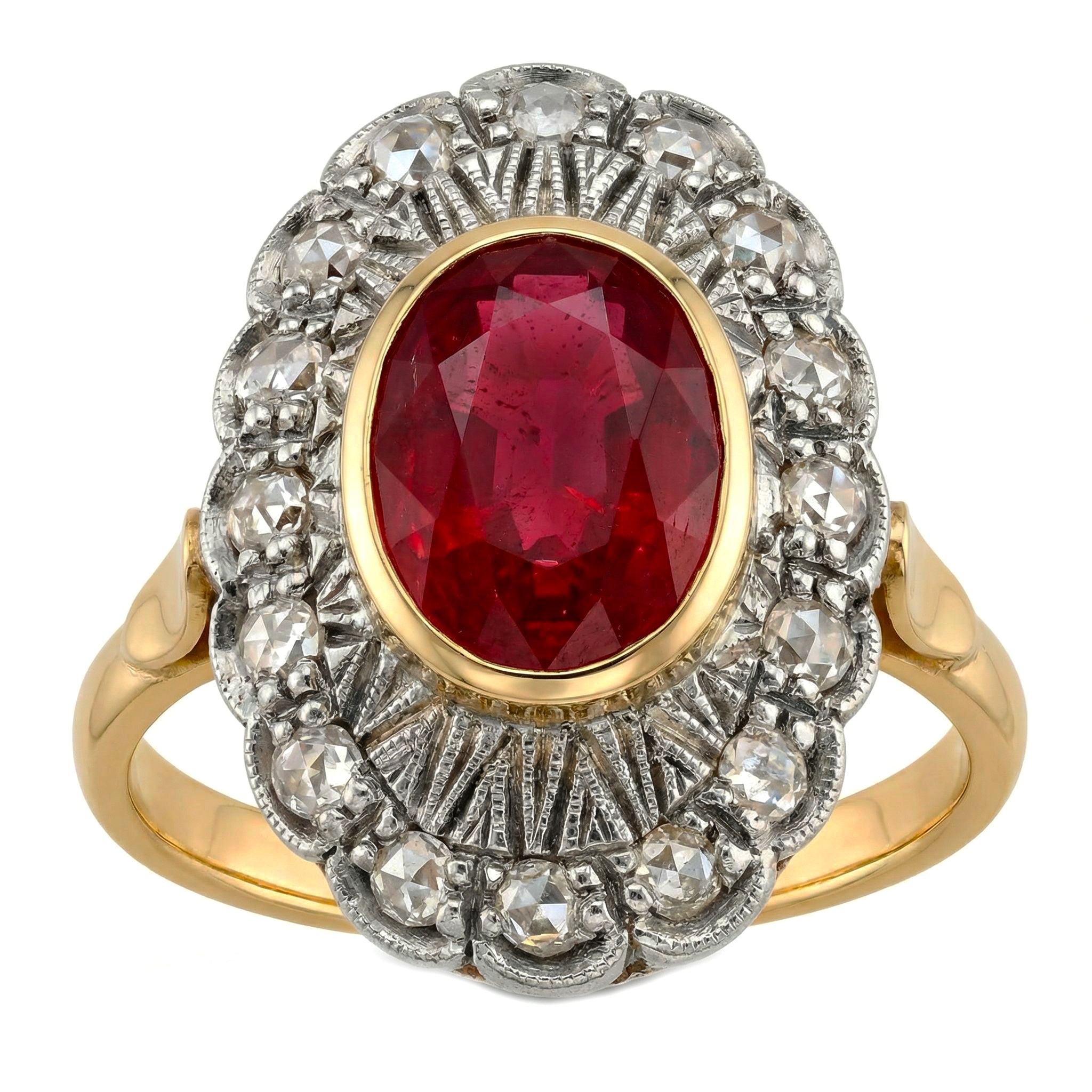 14 carati Oro giallo, Argento 925 - Anello - Rubino- Diamanti