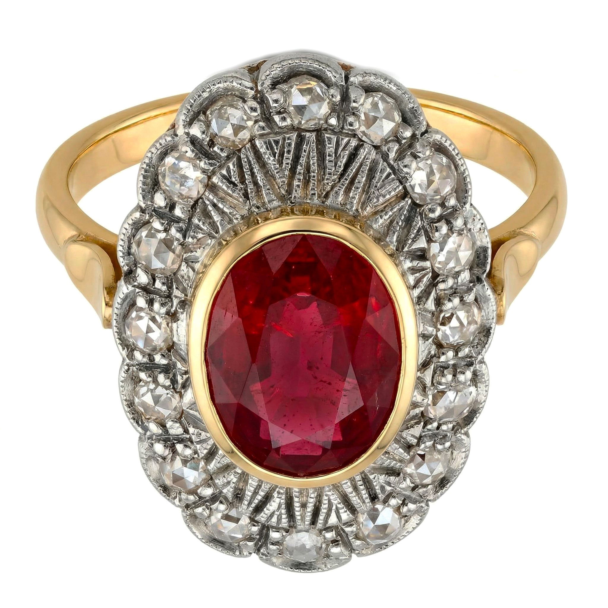 14 carati Oro giallo, Argento 925 - Anello - Rubino- Diamanti