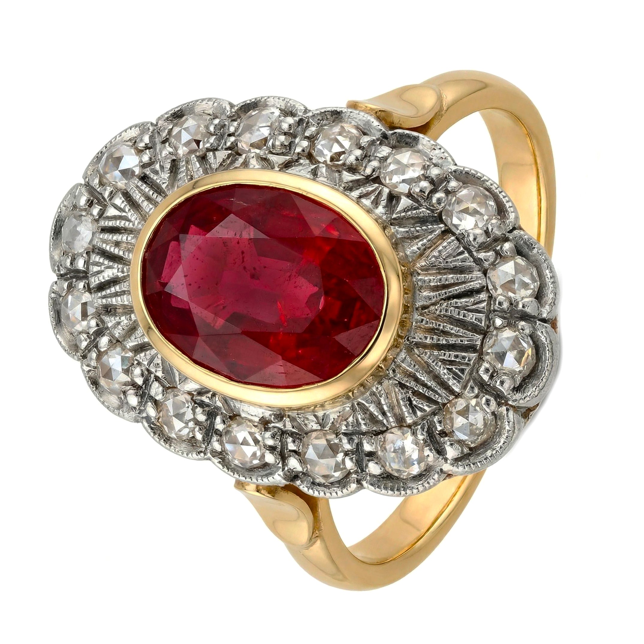 14 carati Oro giallo, Argento 925 - Anello - Rubino- Diamanti