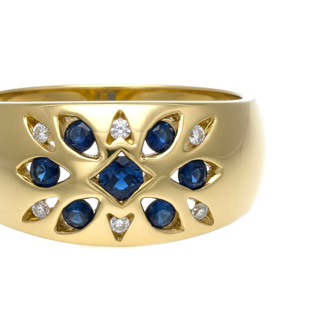 Anello - 18 carati Oro giallo - 0.37ct. tw. Zaffiro - Diamante