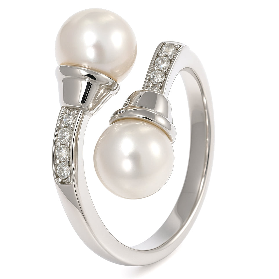 Anello - 18 carati Oro bianco - 0.12ct. tw. Diamante (Naturale) - Perla