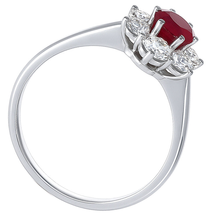 Anello - 18 carati Oro bianco - 1.08ct. tw. Rubino - Diamante