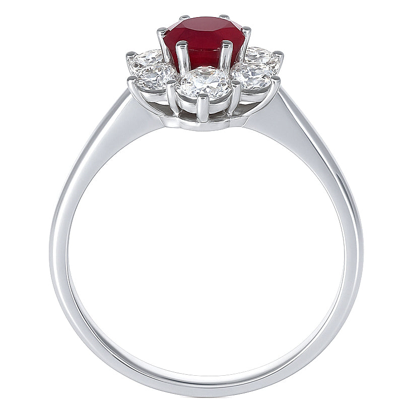 Anello - 18 carati Oro bianco - 1.08ct. tw. Rubino - Diamante