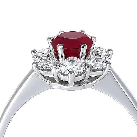 Anello - 18 carati Oro bianco - 1.08ct. tw. Rubino - Diamante