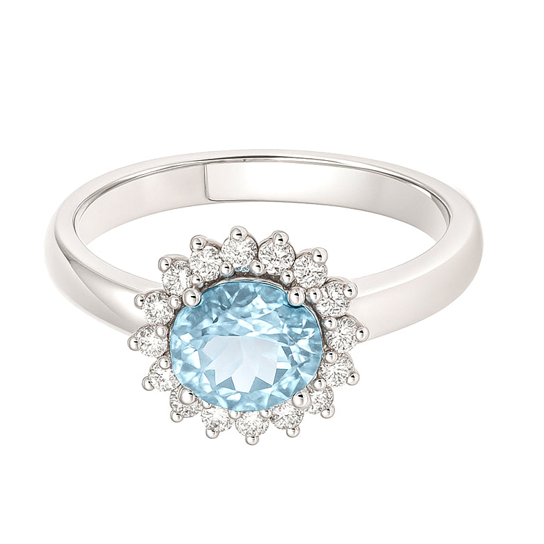 Anello - 18 carati Oro bianco - 0.96ct. tw. Acquamarina - Diamante