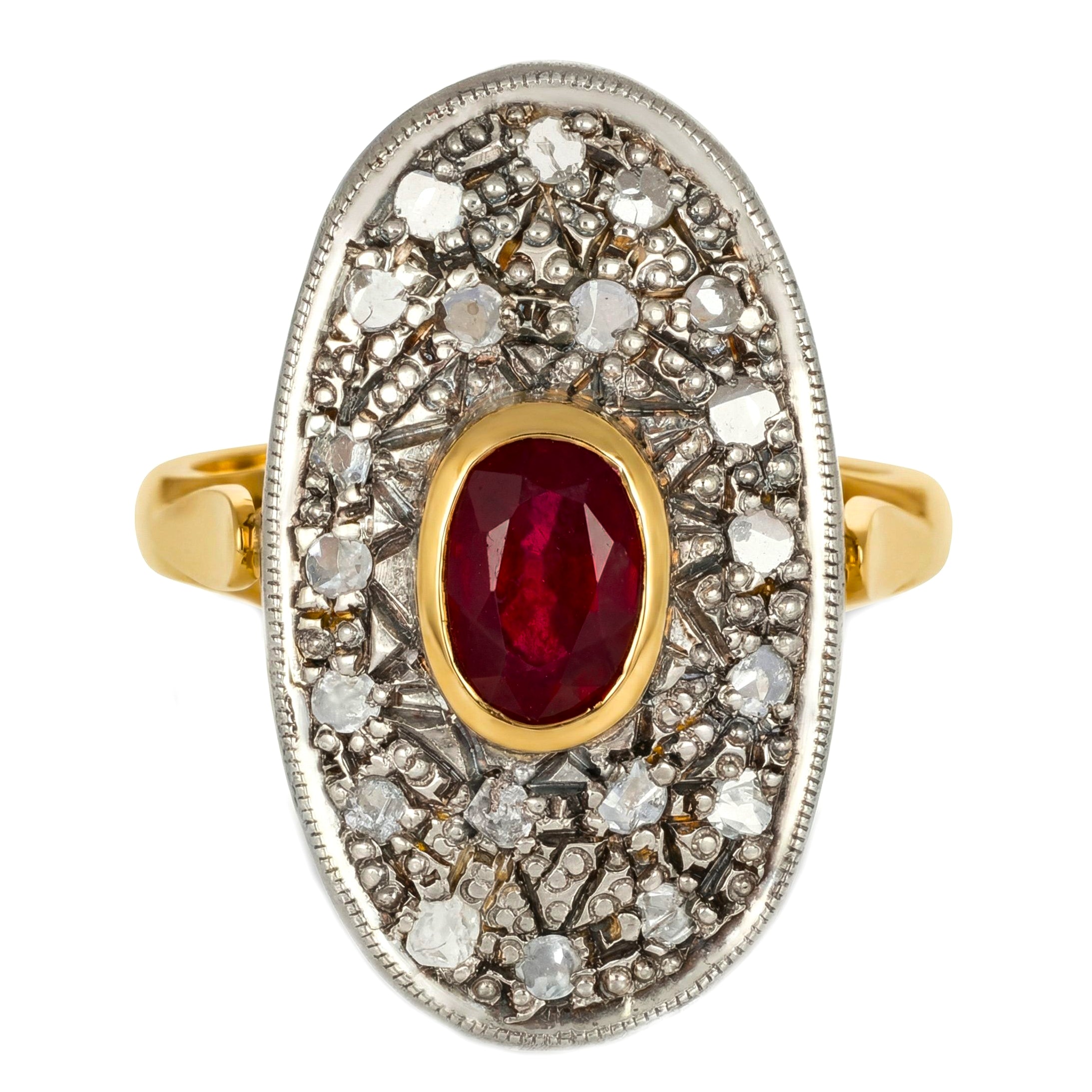 14 carati Oro giallo, Argento 925 - Anello - Rubino- Diamanti