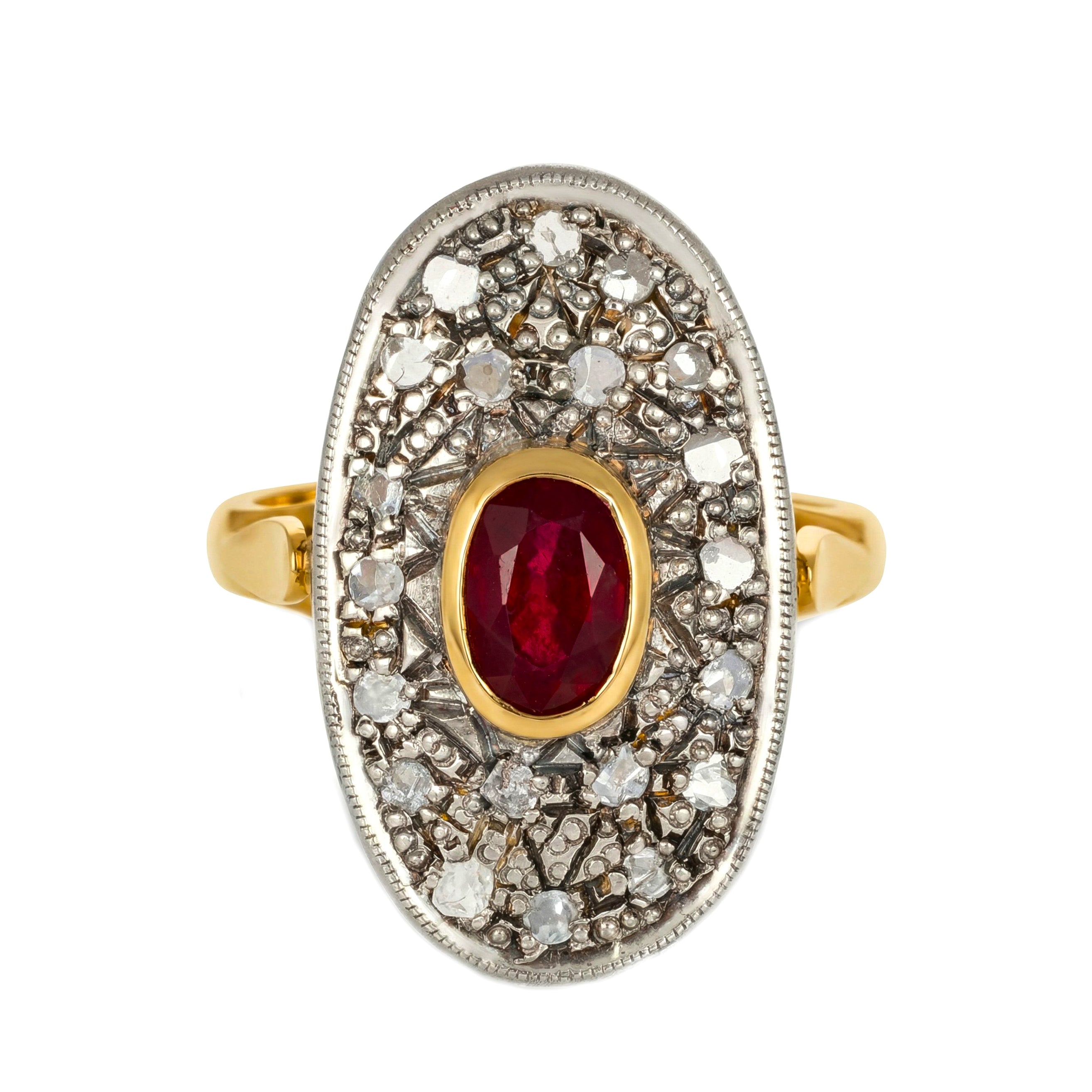 14 carati Oro giallo, Argento 925 - Anello - Rubino- Diamanti