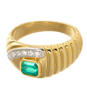 Anello - 18 carati Oro bianco, Oro giallo - 0.28ct. tw. Smeraldo - Diamante