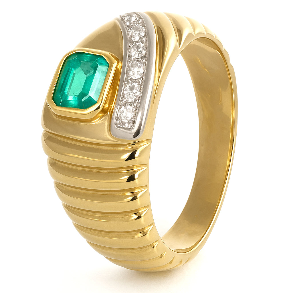 Anello - 18 carati Oro bianco, Oro giallo - 0.28ct. tw. Smeraldo - Diamante