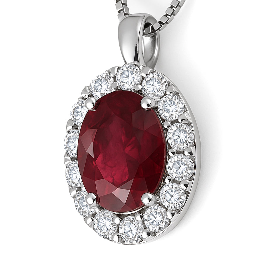 Collana con ciondolo - 18 carati Oro bianco - 1.44ct. tw. Rubino - Diamante