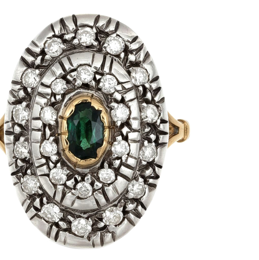 Anello - 18 carati Oro giallo, Argento - 0.98ct. tw. Zaffiro - Diamante