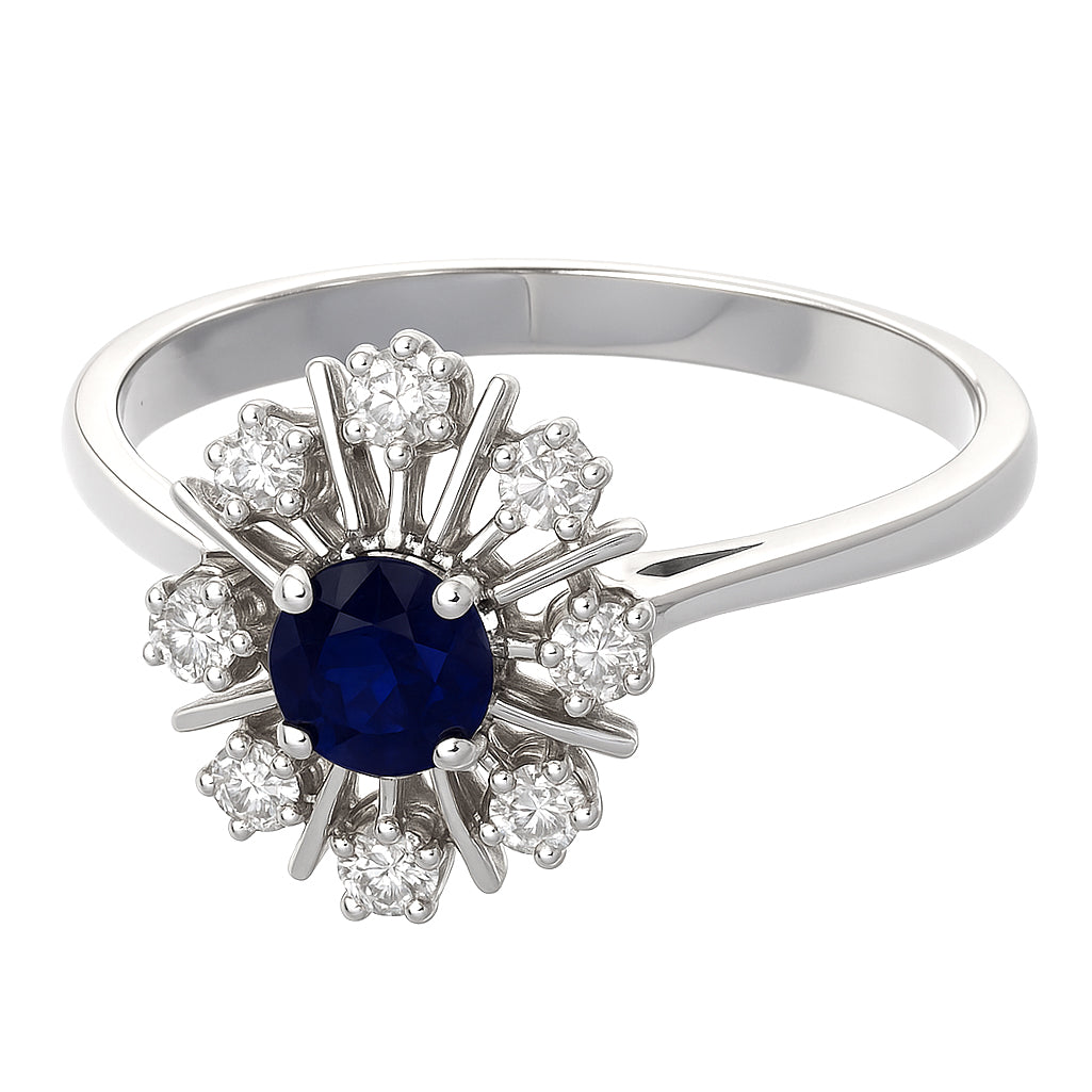 Anello - 18 carati Oro bianco - 0.46ct. tw. Zaffiro - Diamante