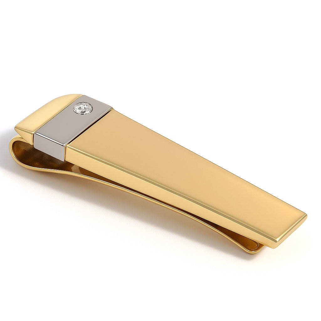 Fermacravatta - 18 carati Oro giallo, Ferma soldi , Oro bianco - 0.03ct. tw. Diamante (Naturale)