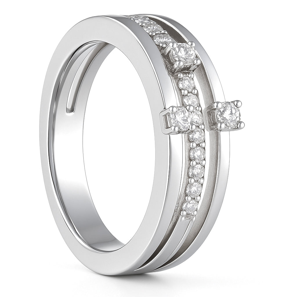 Anello - 18 carati Oro bianco - 0.16ct. tw. Diamante (Naturale)