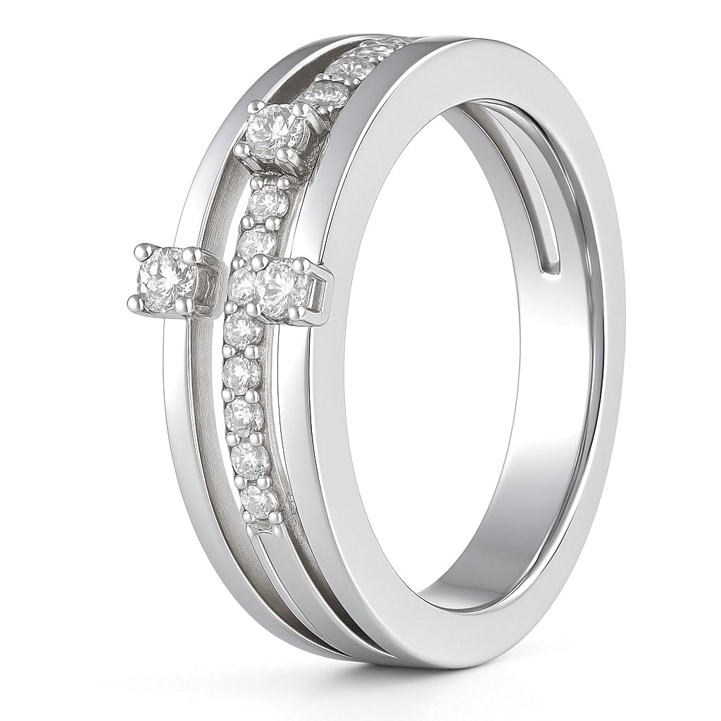 Anello - 18 carati Oro bianco - 0.16ct. tw. Diamante (Naturale)