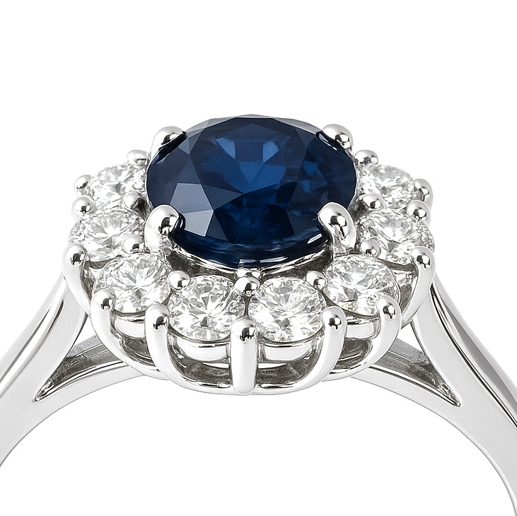 Anello - 18 carati Oro bianco - 1.05ct. tw. Zaffiro - Diamante