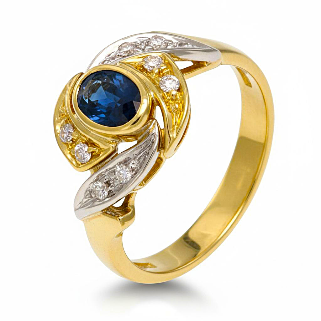 Anello - 18 carati Oro bianco, Oro giallo - 0.66ct. tw. Zaffiro - Diamante