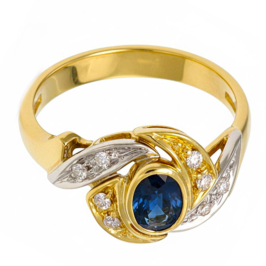 Anello - 18 carati Oro bianco, Oro giallo - 0.66ct. tw. Zaffiro - Diamante