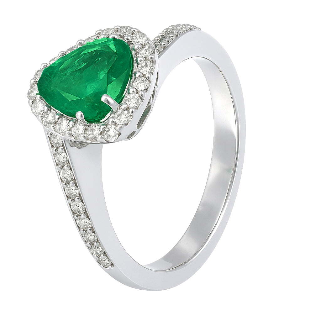 Anello - 18 carati Oro bianco - 1.90ct. tw. Smeraldo - Diamante