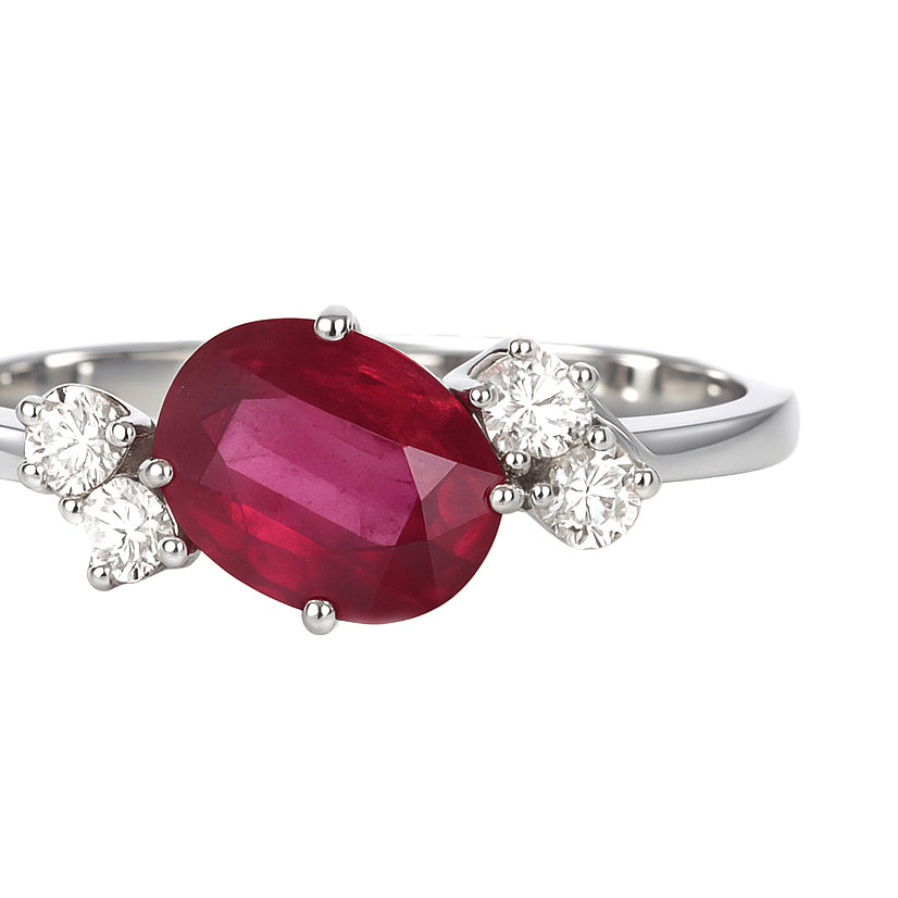 Anello - 18 carati Oro bianco - 1.50ct. tw. Rubino - Diamante