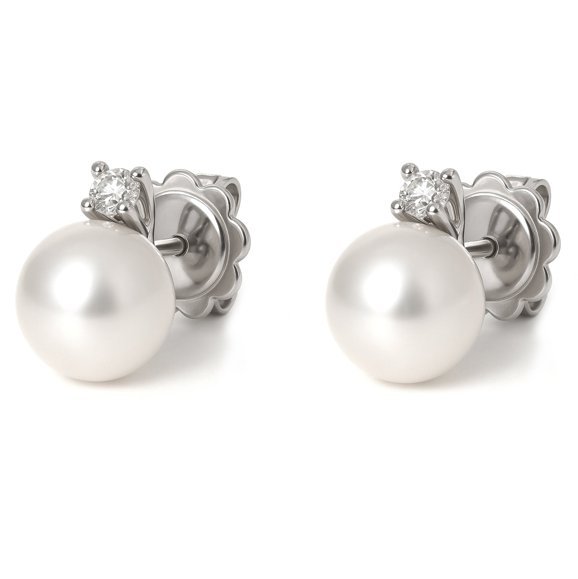 Orecchini - 18 carati Oro bianco - 0.12ct. tw. Diamante (Naturale) - Perla