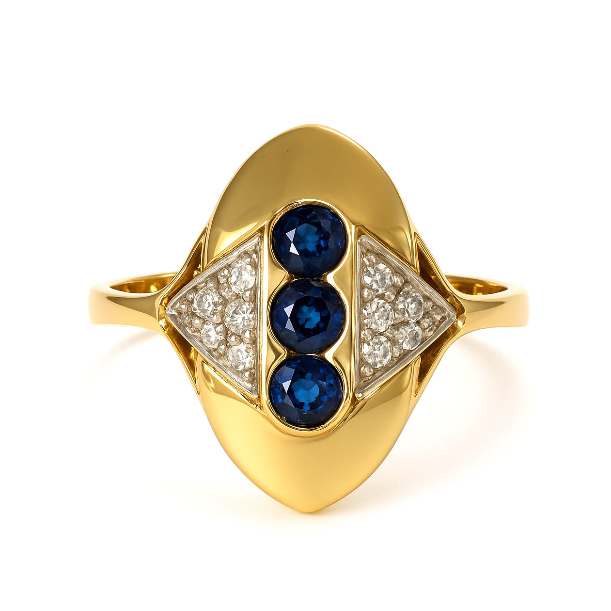 Anello - 18 carati Oro giallo, Oro bianco - 0.39ct. tw. Zaffiro - Diamante