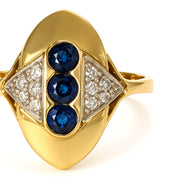 Anello - 18 carati Oro giallo, Oro bianco - 0.39ct. tw. Zaffiro - Diamante