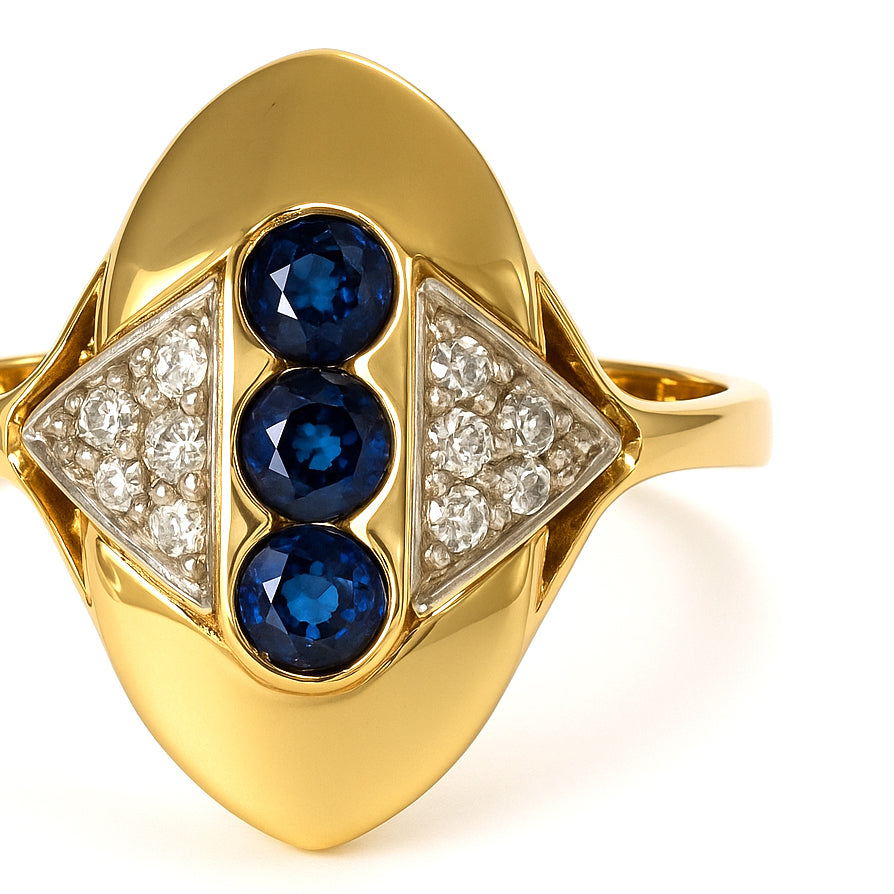 Anello - 18 carati Oro giallo, Oro bianco - 0.39ct. tw. Zaffiro - Diamante