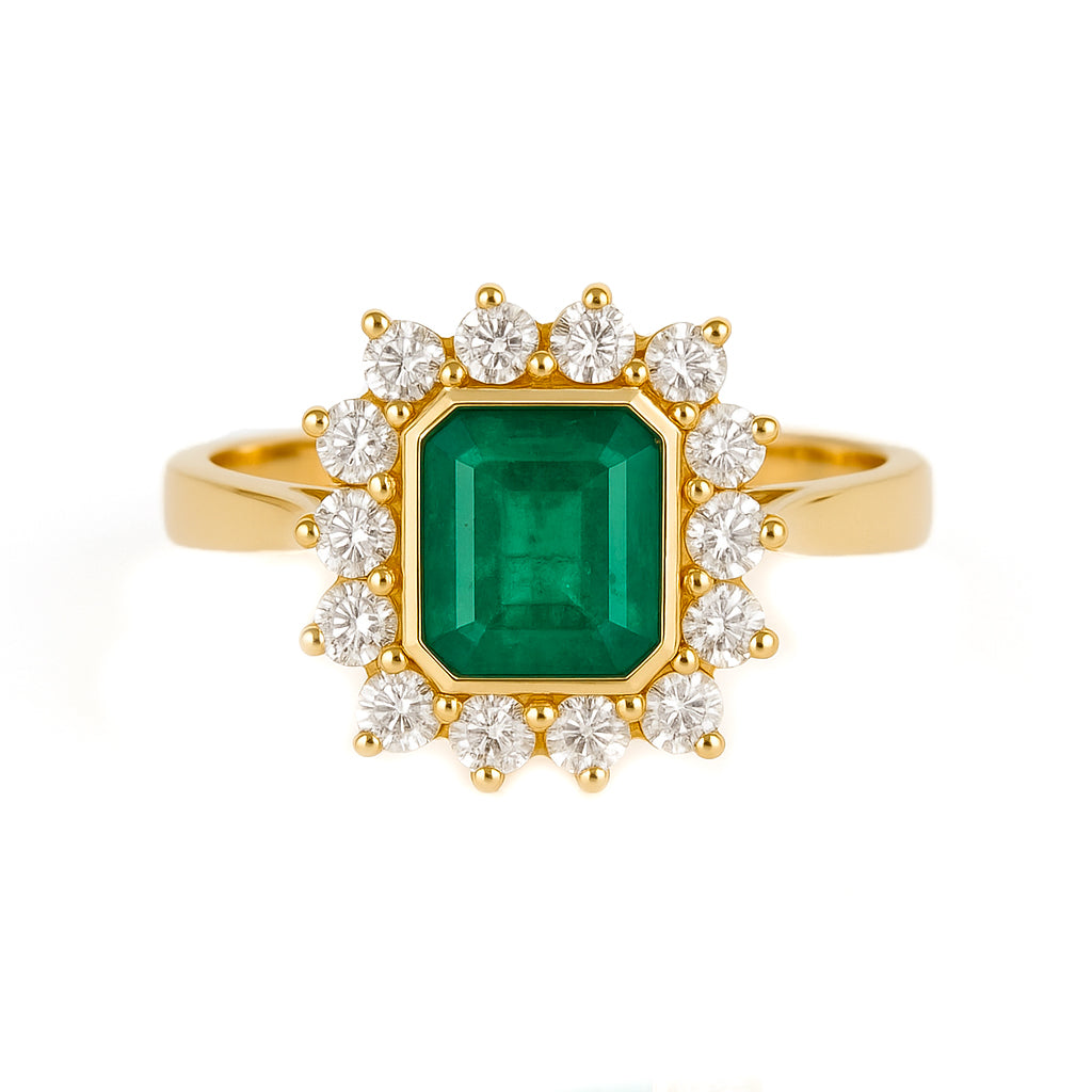 Anello - 18 carati Oro giallo - 1.73ct. tw. Smeraldo - Diamante