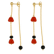 Orecchini - 18 carati Oro giallo Onice - Corallo