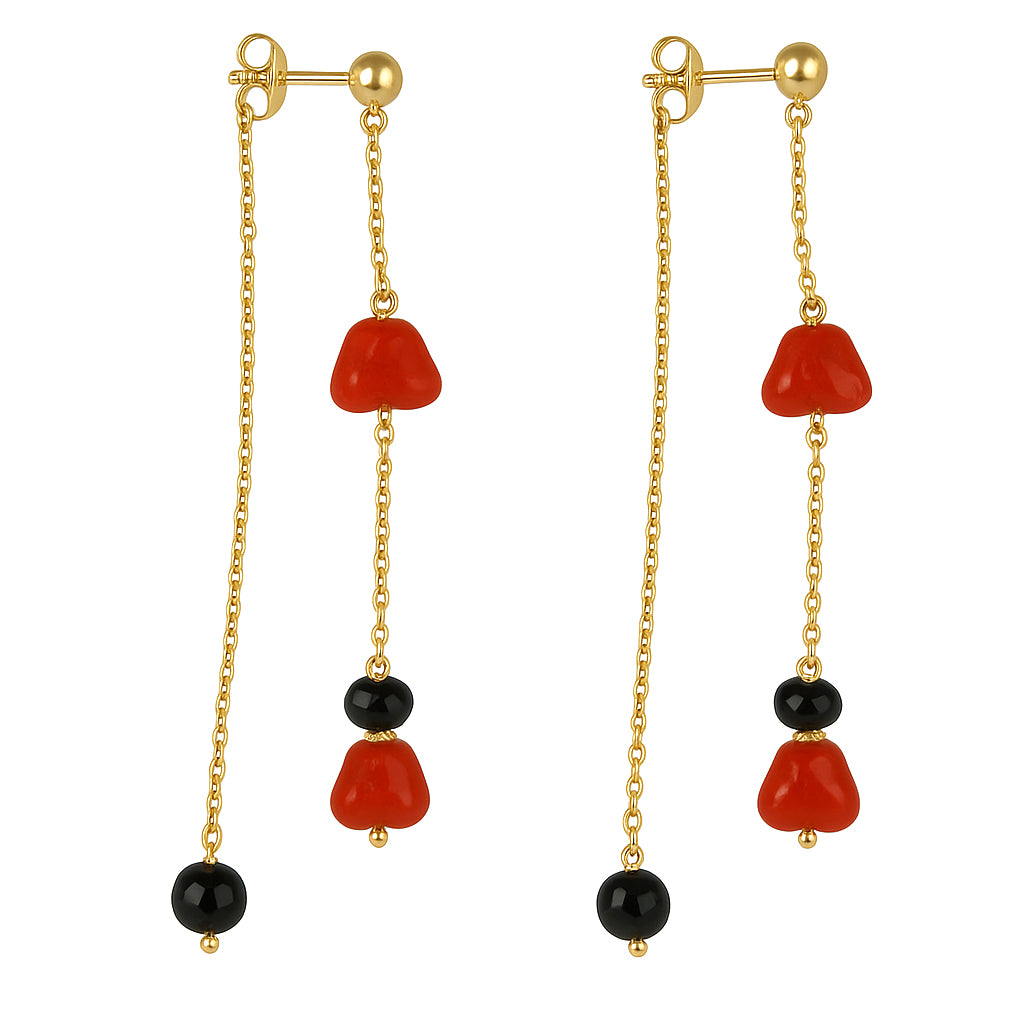 Orecchini - 18 carati Oro giallo Onice - Corallo