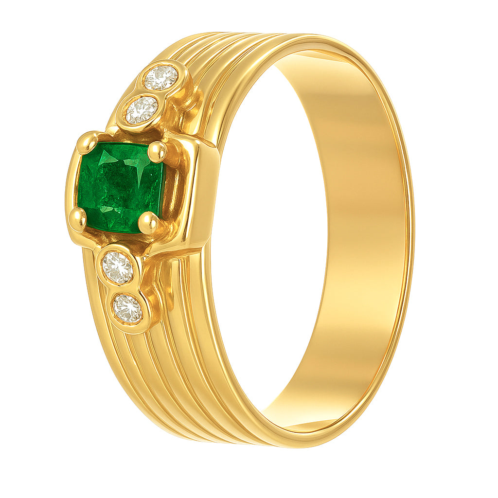 Anello - 18 carati Oro giallo - 0.27ct. tw. Smeraldo - Diamante