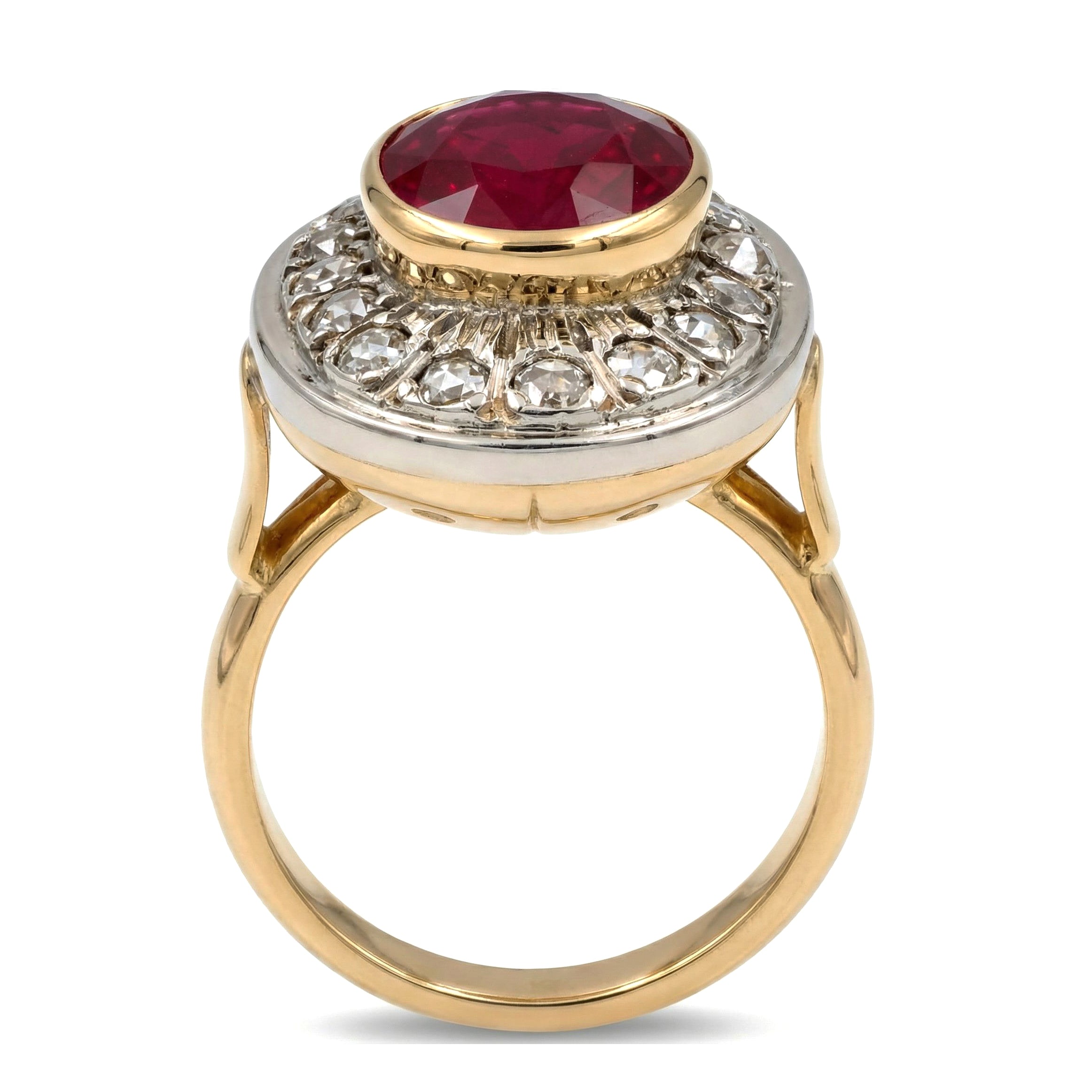 14 carati Oro giallo, Argento 925 - Anello - Rubino- Diamanti