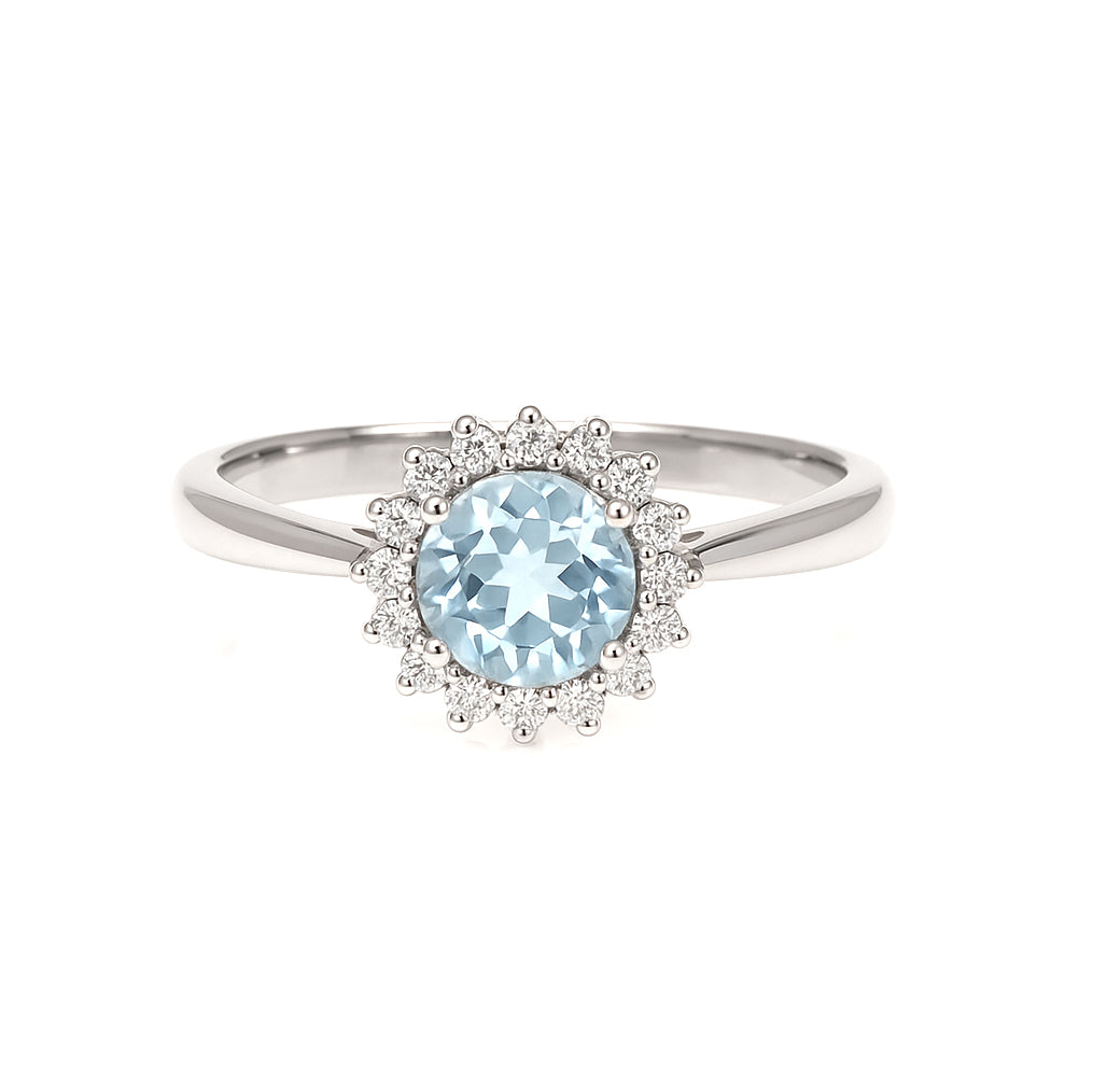 Anello - 18 carati Oro bianco - 0.96ct. tw. Acquamarina - Diamante