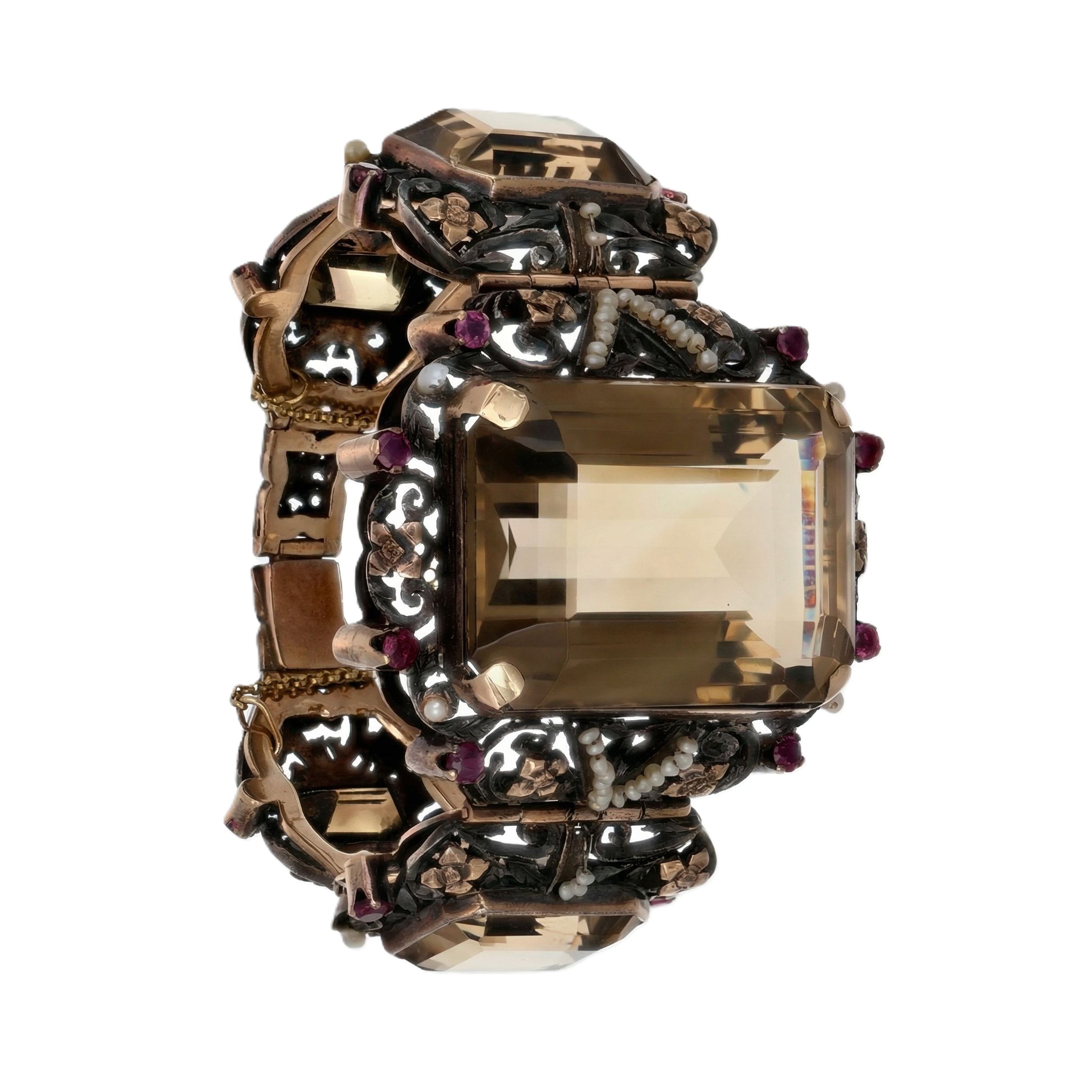 Bracciale - 18 carati Oro giallo, Argento, Quarzo fumè - microperle-rubini - 240.00ct. tw.