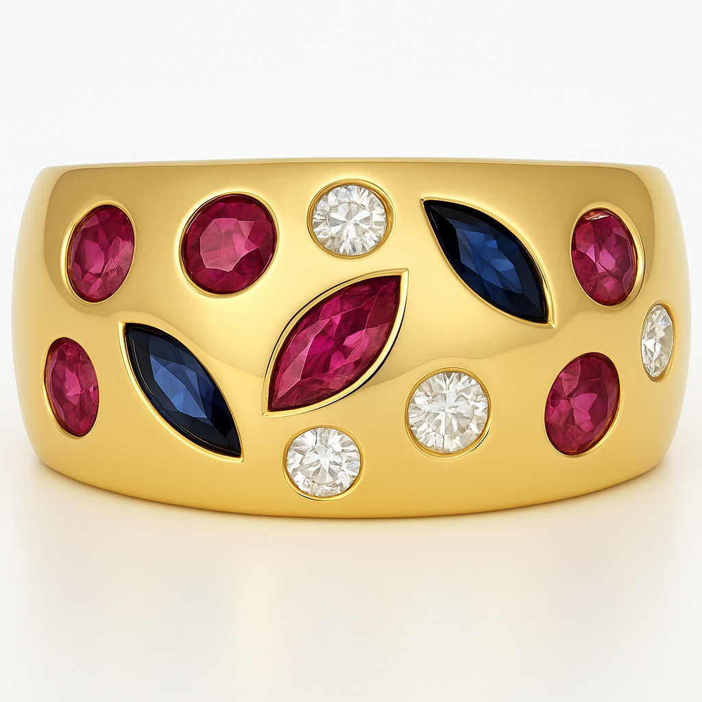 Anello - 18 carati Oro giallo, Rubini - Zaffiro -Diamanti- - 1.06ct. tw.