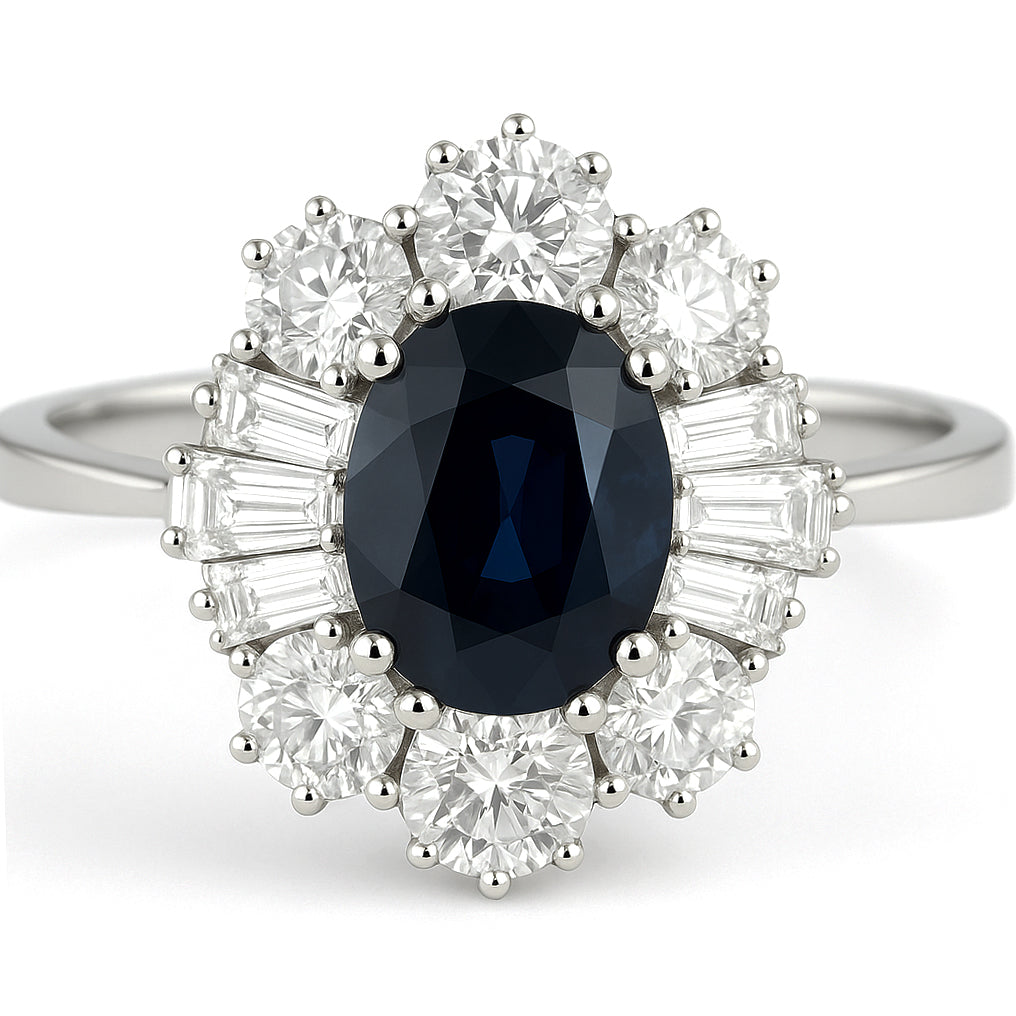 Anello - 18 carati Oro bianco - 2.10ct. tw. Zaffiro - Diamante