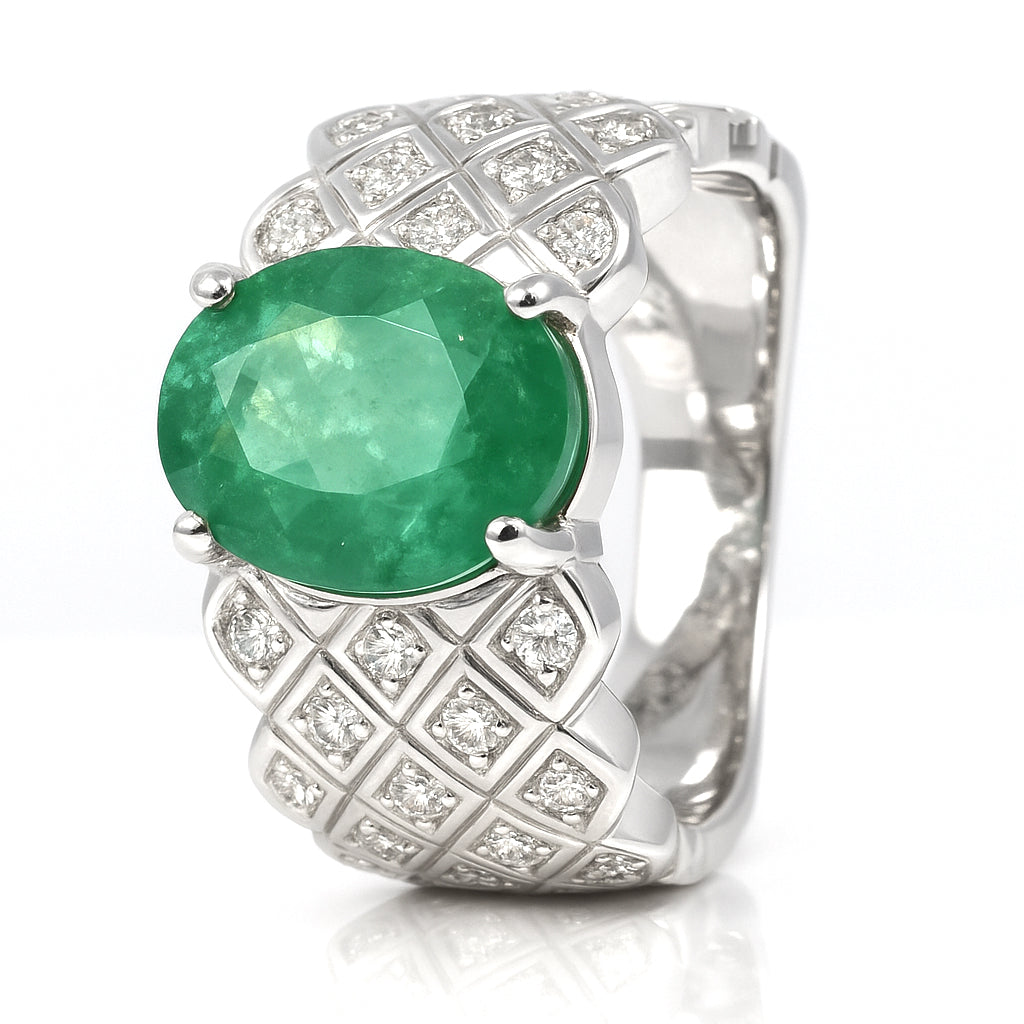 Anello - 18 carati Oro bianco - 3.00ct. tw. Smeraldo - Diamante