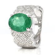 Anello - 18 carati Oro bianco - 3.00ct. tw. Smeraldo - Diamante