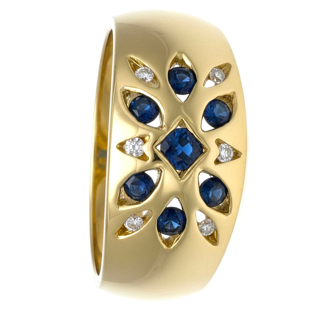 Anello - 18 carati Oro giallo - 0.37ct. tw. Zaffiro - Diamante